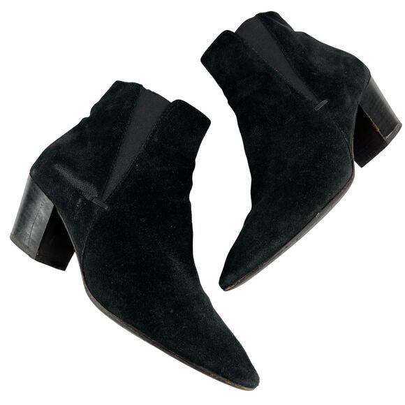 Aquatalia Italy Faylynn Weatherproof Booties 8 Black Pebbled Leather 2" Heels - Picture 2 of 14